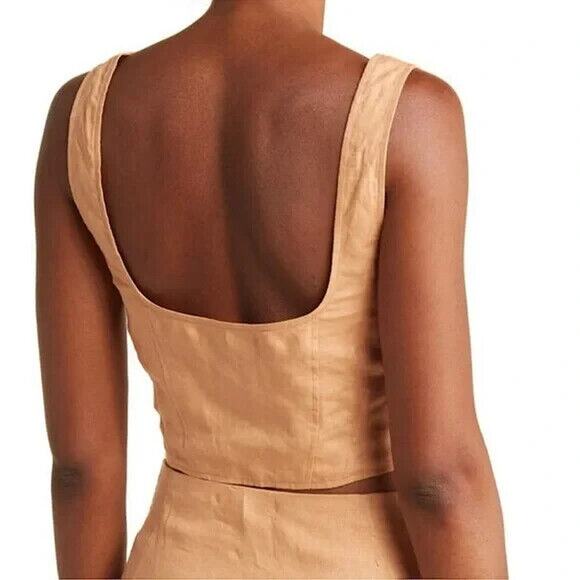 Nicholas Darby Chic Corset Style Crop Top Size 4 Twig Khaki 100% Linen NWT - Picture 3 of 8